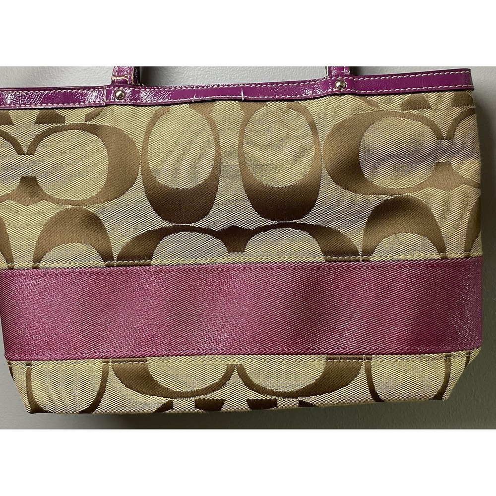 COACH Purse Handbag‎ Tan W/Hot Pink 7x11x2" - Picture 4 of 16